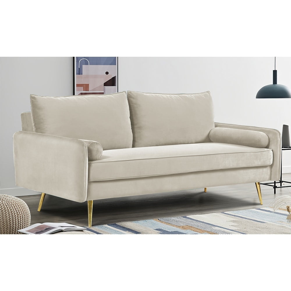 Uspridefurniture Villeda 58''W Polyester Square Arms Loveseat, Ivory