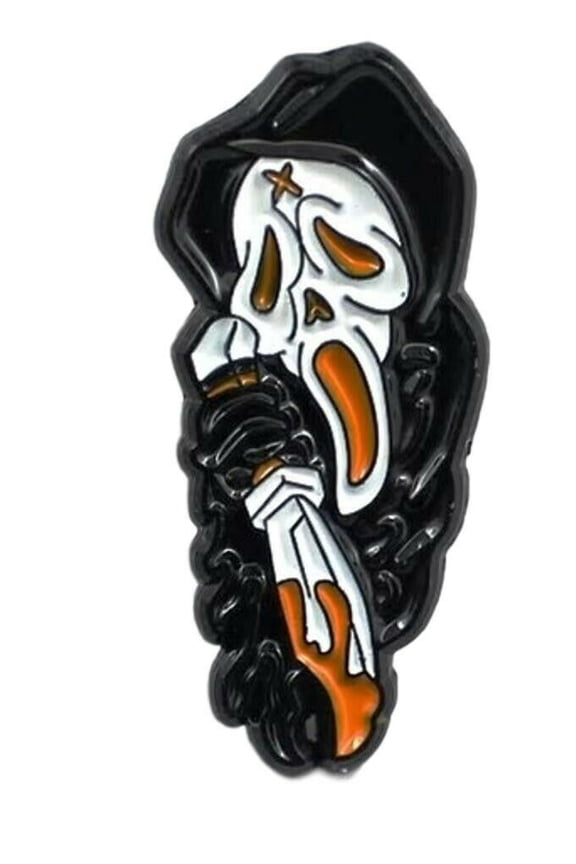 Horror Skeleton With Bloody Knife Enamel Metal Pin