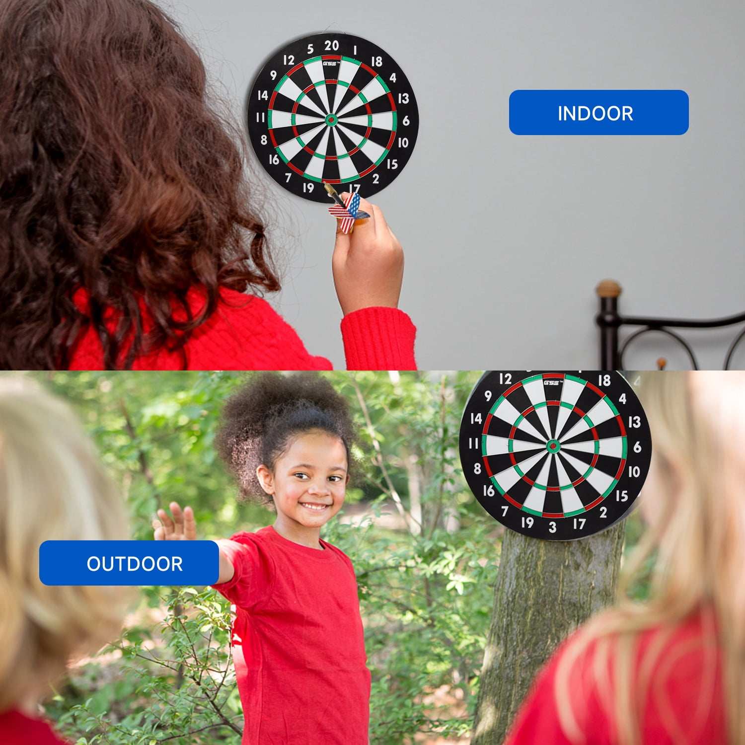 GSE Games & Sports Expert 18" 2-in-1 Paper Baseball & Dart Board Games Set. Double-Sided Dartboard with six 17G Steel Tip Darts