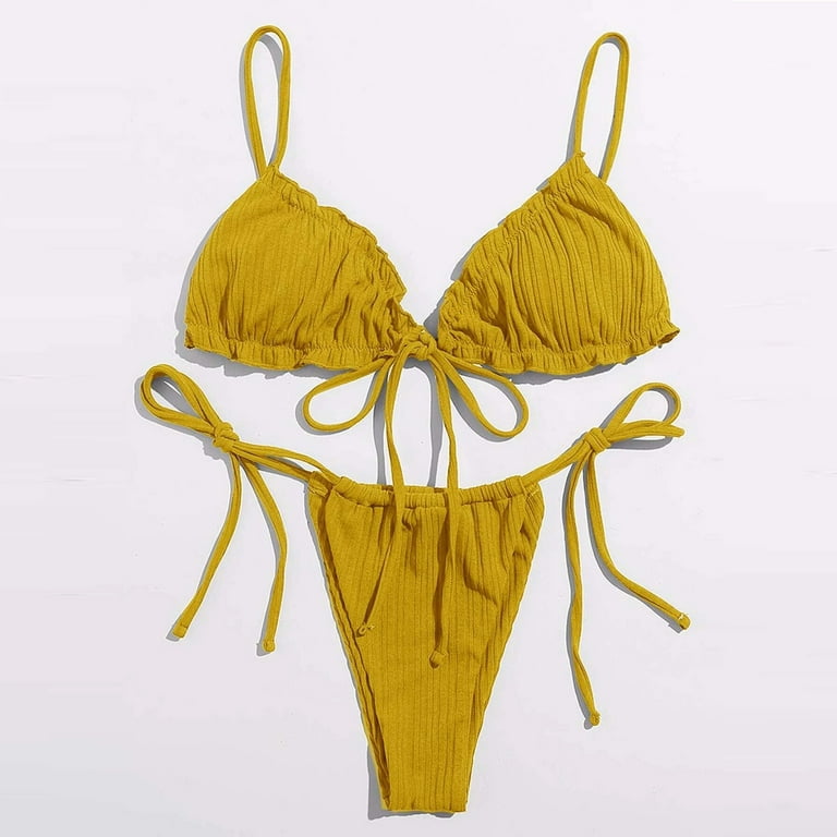 VBXOAE Women Sexy Brazilian Bikini 2 Piece Spaghetti Strap Top Thong  Swimsuit Bathing Suit