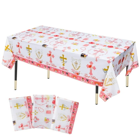 

3Pcs Pink Baptism Tablecloths First Communion Par