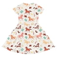 thumbnail image 3 of WOYY Girls Horse Print Short Sleeve Dress Casual A-Line Midi Dresses, White, Sizes 4-14, 3 of 5