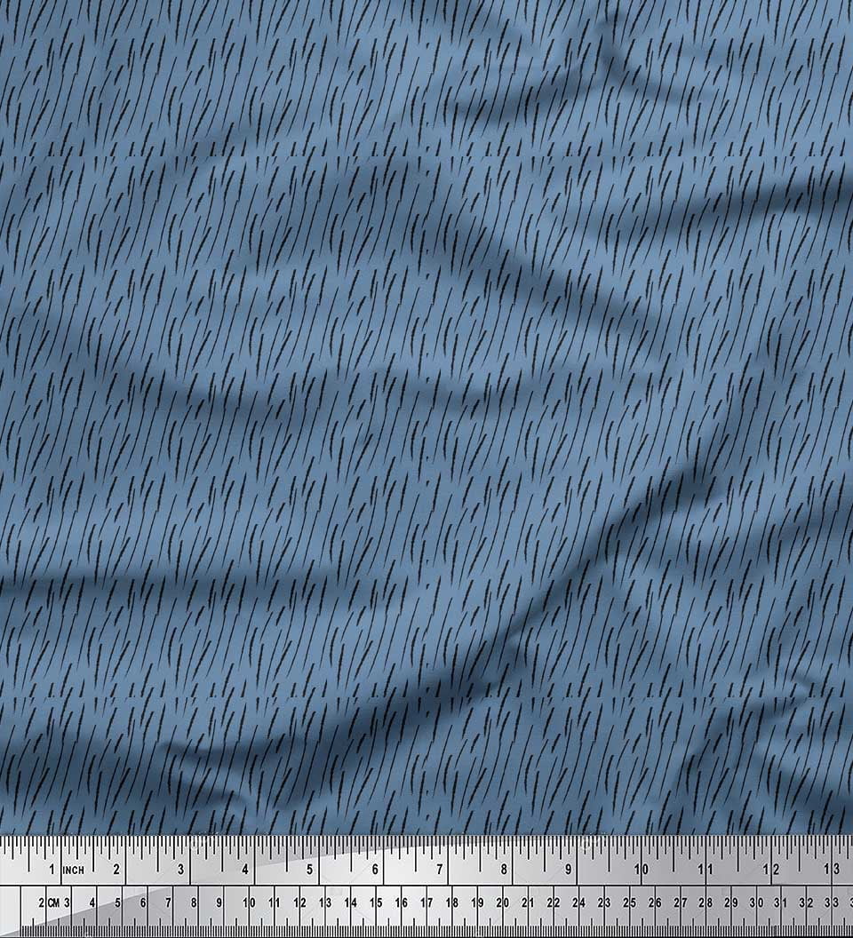 Soimoi Blue Modal Satin Fabric Brush Stroke Abstract Print Fabric by the Yard 42 Inch Wide