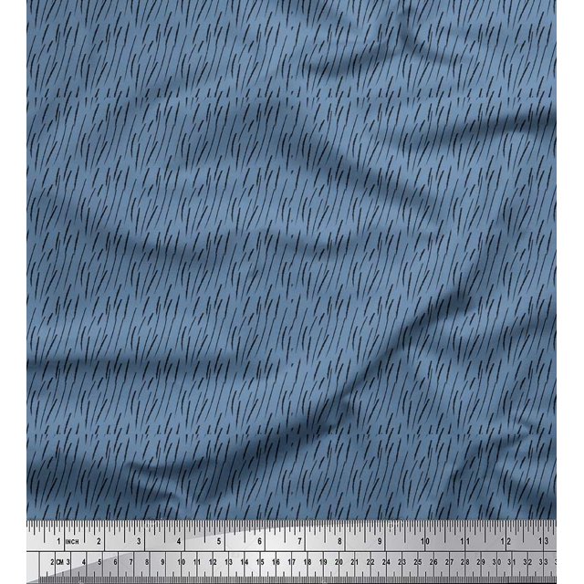 Soimoi Blue Poly Georgette Fabric Brush Stroke Abstract Decor Fabric Printed Yard 52 Inch Wide