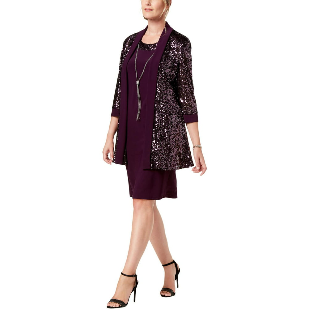R&M Richards - R&M Richards Womens Metallic Sequined Dress With Jacket