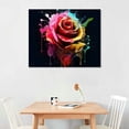 thumbnail image 2 of PIKWEEK Colorful Rose Wall Art Abstract Graffiti Rainbow Flower Canvas Prints Pictures Decor Modern Watercolor Black Background Painting Artwork for Living Room Bathroom Bedroom Home Decorations, 2 of 4