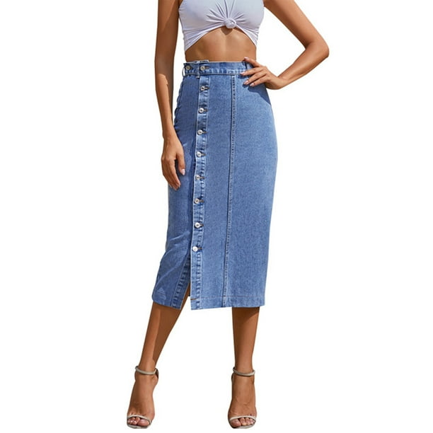Avamo femmes jupe midi jupes en jean taille haute vintage boh me