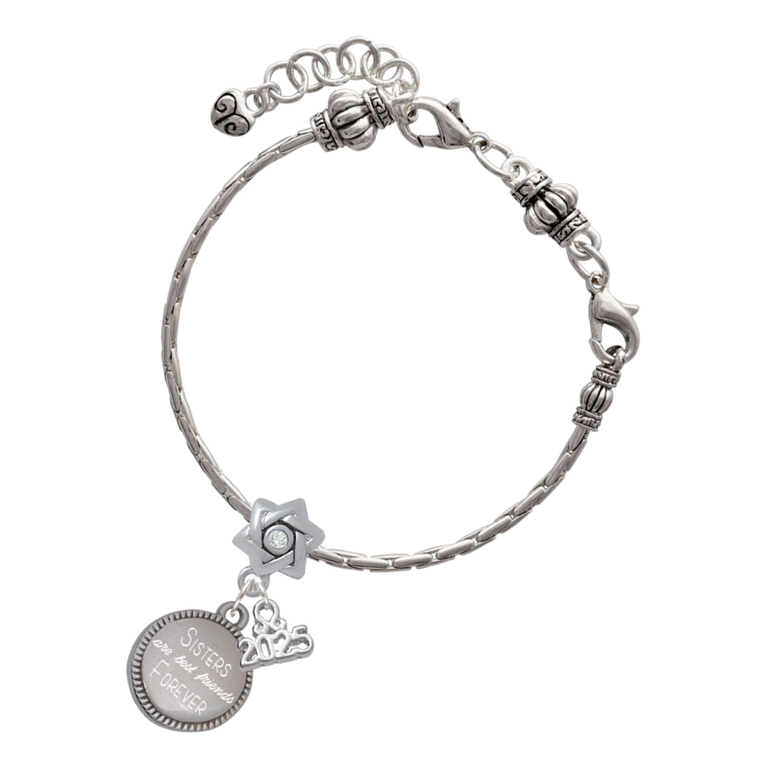 Delight Jewelry Stainless Steel Disc Sisters are Best Friends Forever - Silver-tone Clear Star of David Charm Bead Dangle with Mini 2025