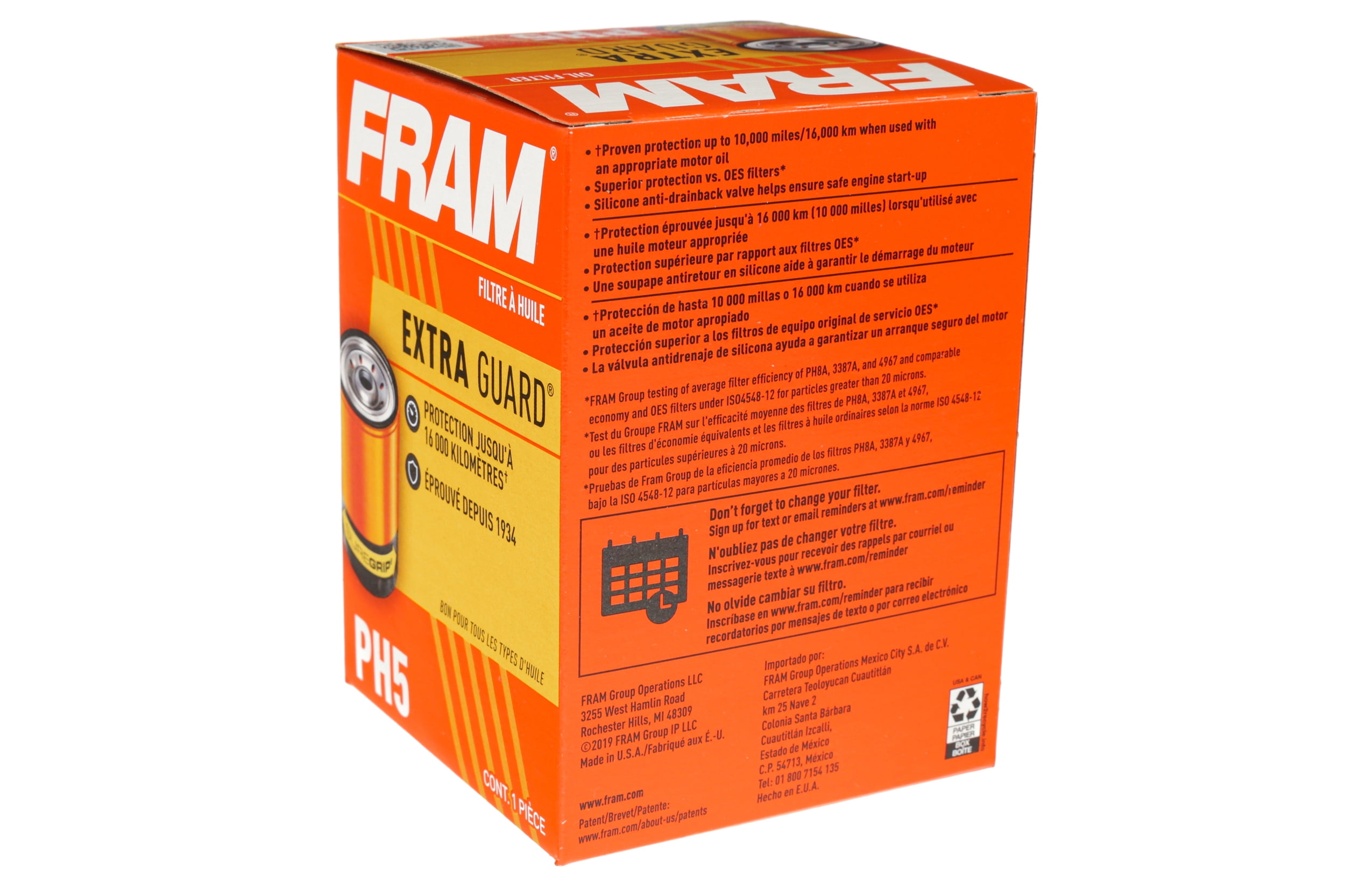 FRAM Extra Guard Oil Filter, PH5, 10K Miles, Replacement Oil Filter Fits Select Vehicles