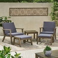 thumbnail image 2 of Sasha Outdoor Mid-Century Modern Acacia Wood 2 Seater Chat Set with Ottomans, Gray, Dark Gray, 2 of 13