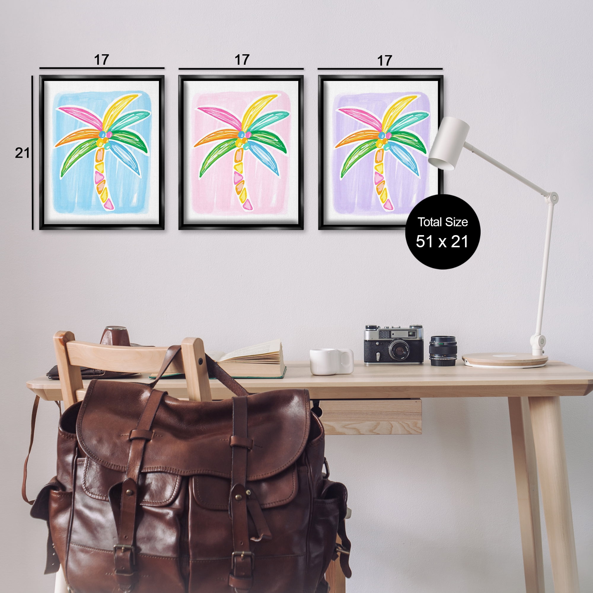 Stupell Industries Fun Summer Palms Plants & Flowers Painting Black Floater Framed Canvas Art Print Wall Art, 17 x 21, Set of 3