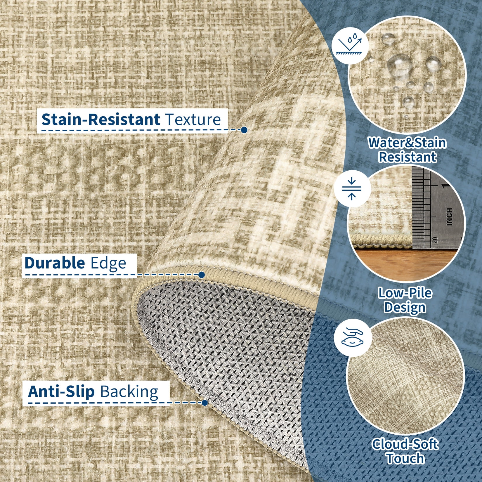 Nasitip Modern Geometric Stripe Camel 8'x10' Area Rugs for Living Room Soft Low Pile Non-Sliping, Machine Washable
