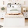 thumbnail image 2 of Twin Size Wooden LED Platform Bed with Trundle, Storage Headboard and Under-Bed Drawers, White Finish for Space Saving Bedroom Solutions, 2 of 9