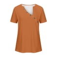 thumbnail image 4 of Women's Summer Solid V-Neck Short Sleeve Shirts Plus Size Vintage Button Tunics T-Shirt Casual Blouse Tops Orange XXXL, 4 of 5