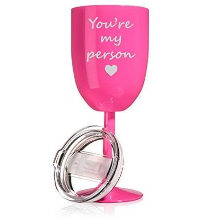 

14 oz Double Wall Vacuum Insulated Stainless Steel Wine Tumbler Glass with Lid You re My Person (Hot Pink)