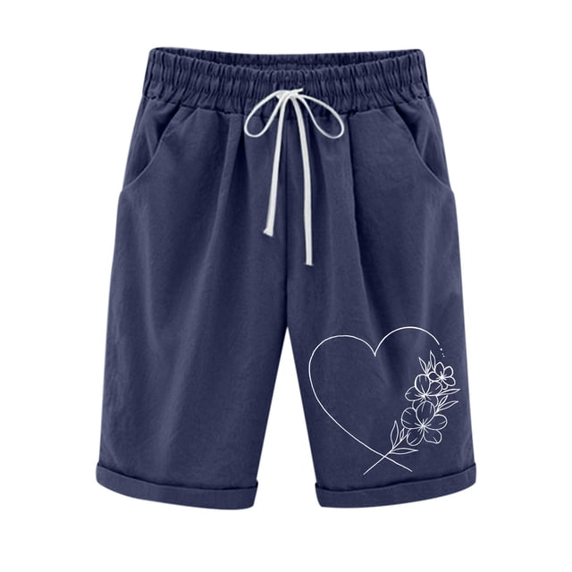 Pantalones Cortos Casuales Impresos de la Cintura Elástica con Bolsillos, Pantalones Casuales para Todo el Uso Diario de la Temporada