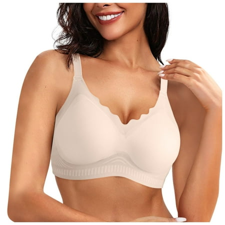 eileial Women s Sexy Bra Non-Padded Underwire Through Unlined Bra Mesh Sheer Plunge Low Cut Bralettes Beige XL