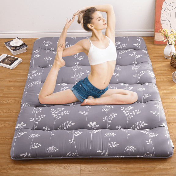 Rugerasy Foldable  Japanese Floor Mattress, Thick Futon Mattress, Roll Up Tatami Mat for Guest Bed & Camping, Portable Sleeping Pad for Dorm & Floor