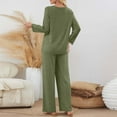 thumbnail image 4 of Women's 2 Piece Ribbed Matching Outfit Set Button V Neck Long Sleeve Shirts Wide Leg Long Pants Loose Casual Lounge Sets Elastic Waist Drawstring Pants Loungewear Pajamas Tracksuit, 4 of 6
