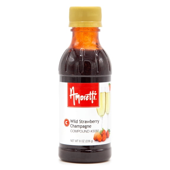 Amoretti - Wild Strawberry Champagne Compound 8 oz - Natural Flavors, Shelf Stable Even After Opening, Certified Kosher, TTB Approved, Perfect for Baking Applications & Beverages