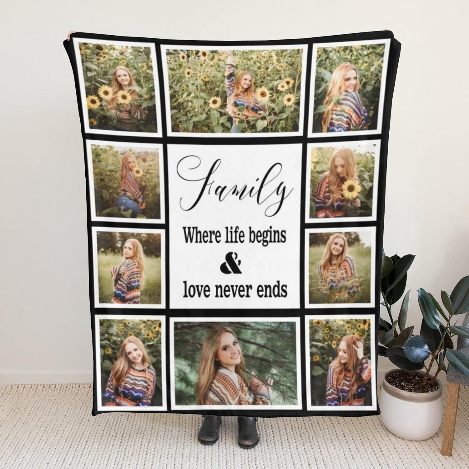 Custom Blanket with Text Photo Collage Customized Blankets with Pictures, Personalized Throw Blanket for Father, Mom, Kids, Dogs, Friends Couple or Lover as Christmas Birthday Gift