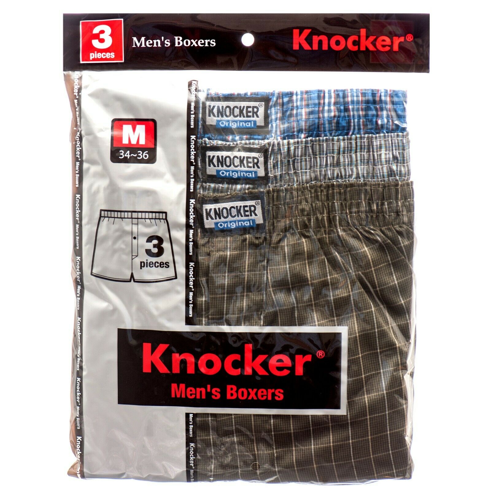 Knocker Men's Boxer Shorts 3pcs 100 Cotton (M, 2 PACK)
