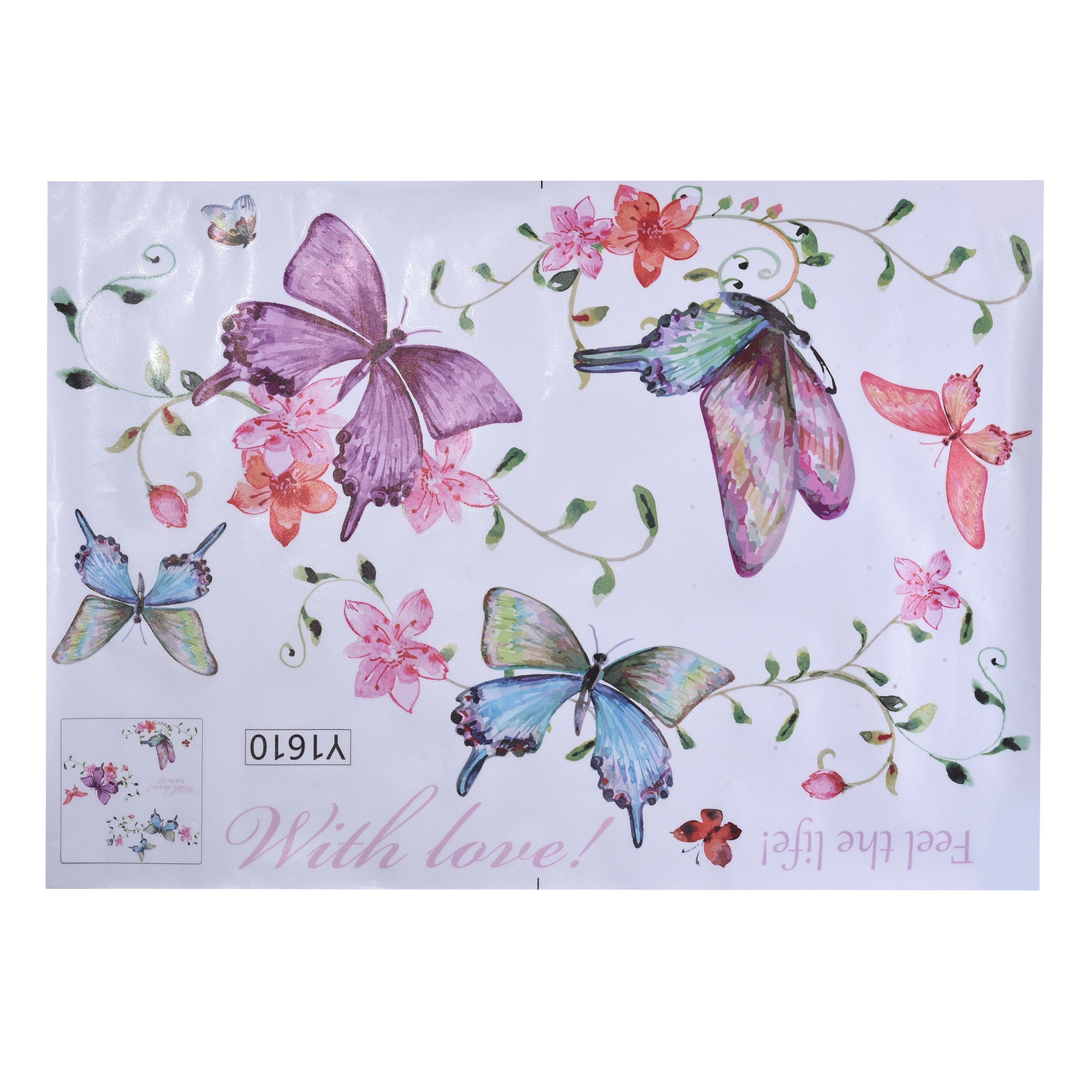 Uxcell Butterfly Flower Vine Wall Stickers Self-stick Artificial Decal for Bedroom 19.7'x 27.6'