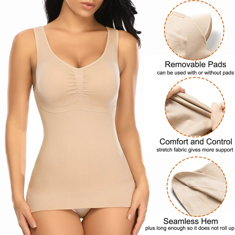 VASLANDA 2 Pack Women's Cami Shaper with Built in Bra Tummy Control  Camisole Tank Top Underskirts Shapewear Body Shaper 