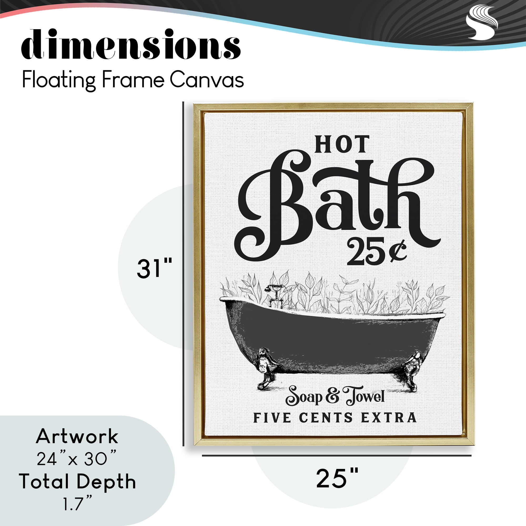 Hot Bath with Bubbles Gold Framed Floater Canvas Wall Art, design by Lettered and Lined