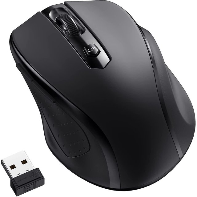 Ratón inalámbrico negro, ratón inalámbrico de 2400 ppp con 6 botones, ratón inalámbrico USB ergonómico de 2,4 g, duración de la batería de 15 meses para ordenador portátil, PC, Mac