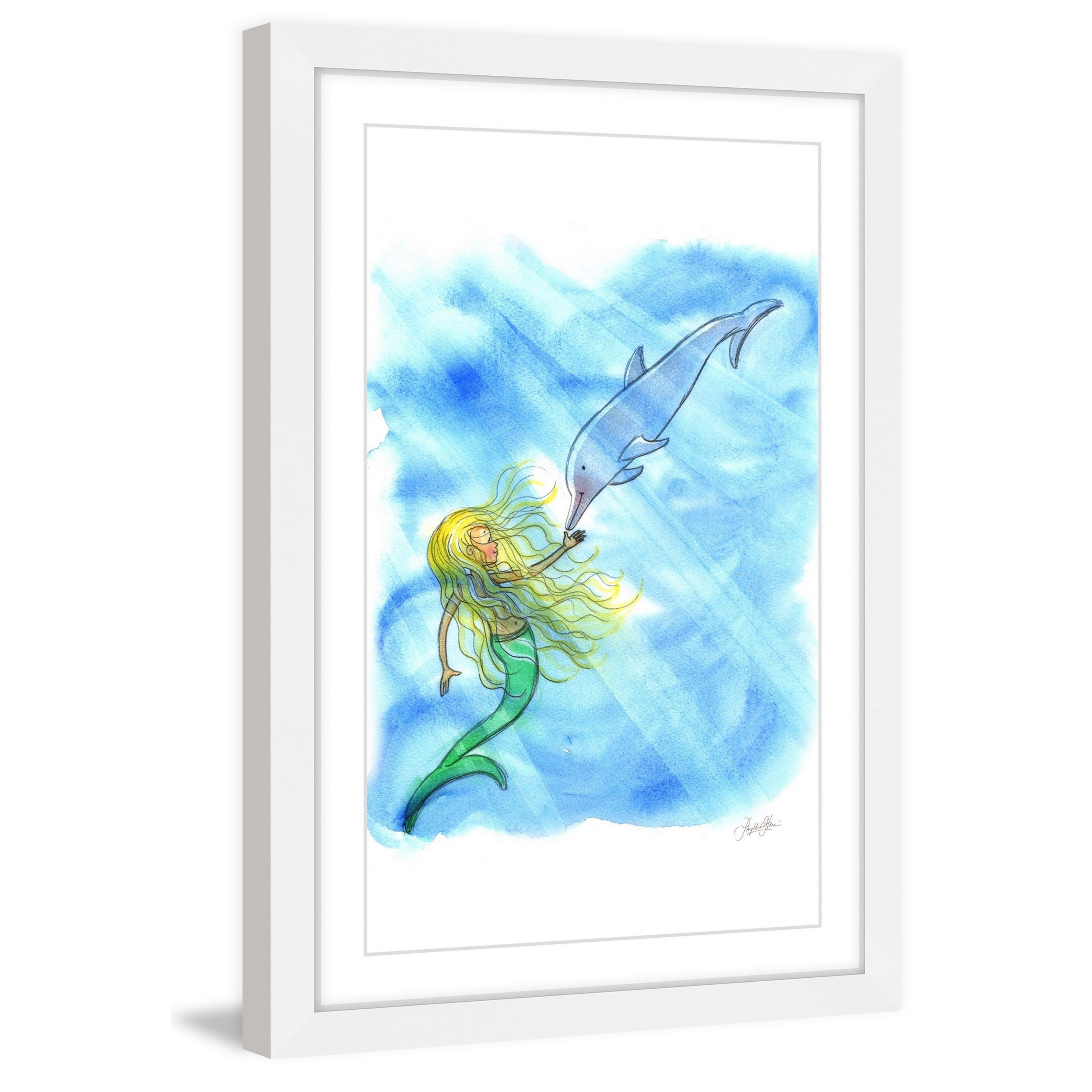 Marmont Hill "Mermaid Dolphin" by Phyllis Harris Framed Painting Art Print