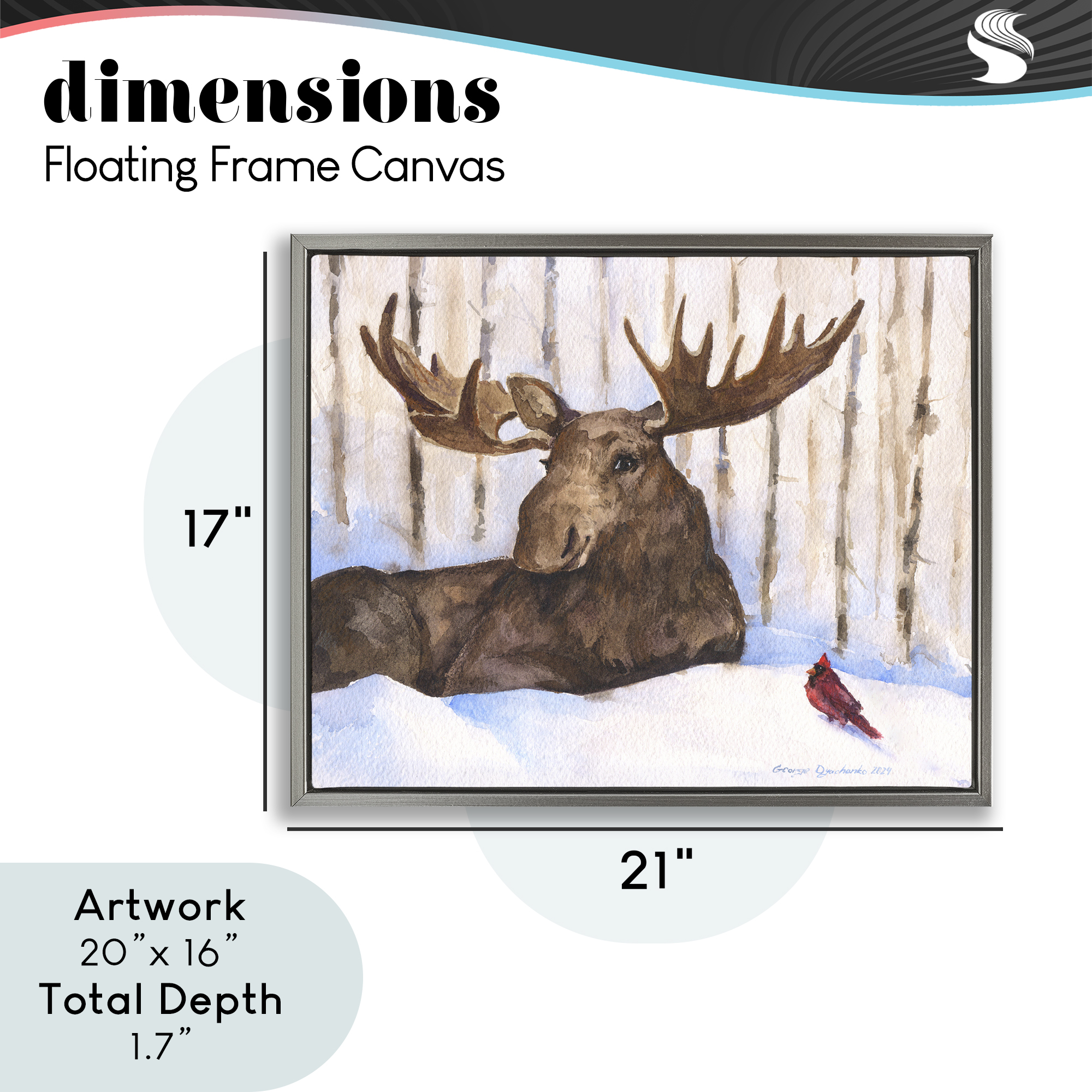 Stupell Industries Moose & Red Cardinal Gray Framed Floater Canvas Wall Art, design by George Dyachenko