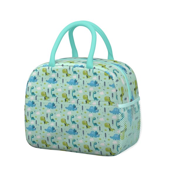Womens LightGreen Dinosaurs Clouds Trees Pattern Lunch Box for Work,Insulated Lunch Bag for Women,Loncheras Para Mujer,Leakproof Adult Lunch Bag for Work,Beach,Travel,Picnic,Camping