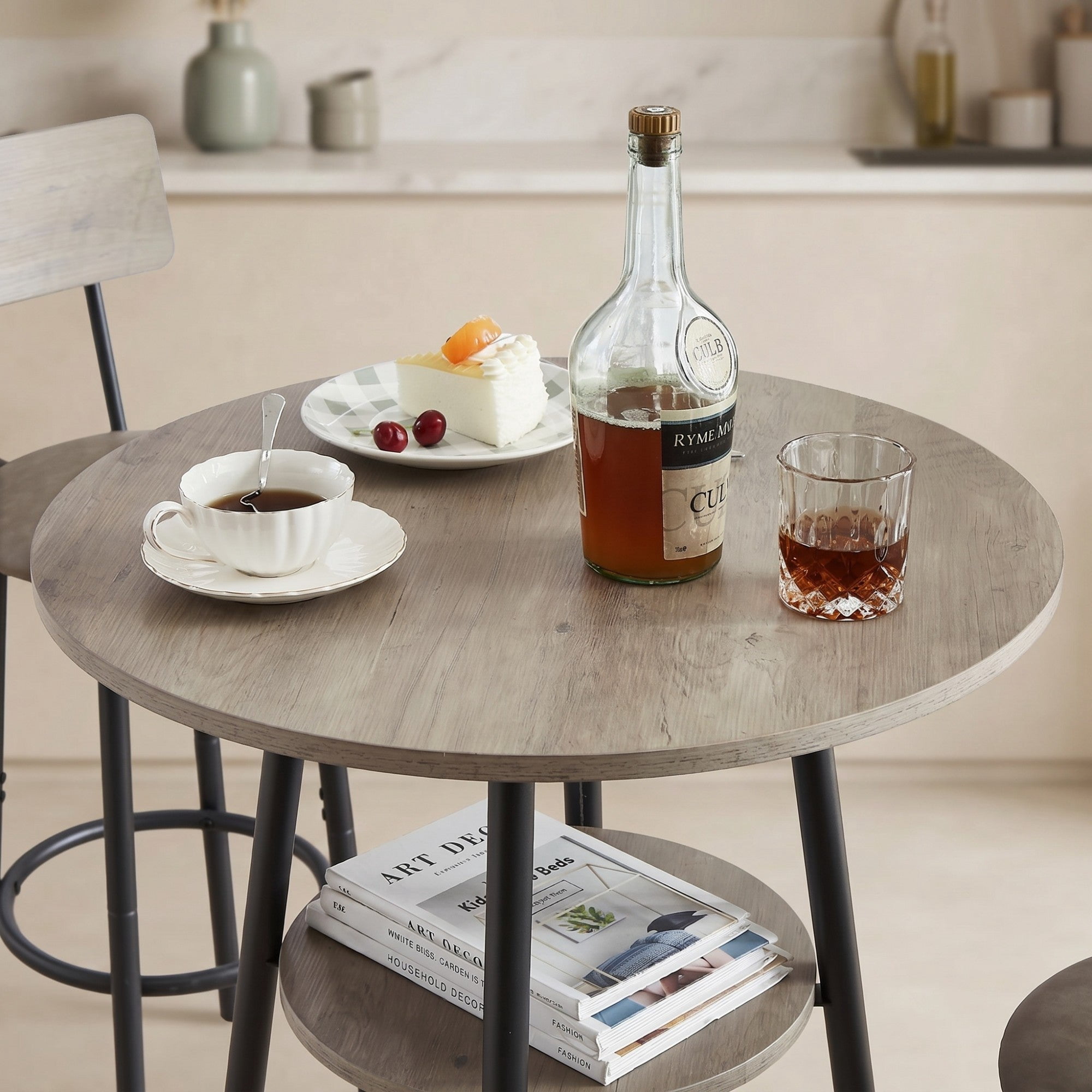Sailvan Round Bar Stool Set with Storage Shelf, Upholstered Bar Stool with Backrest