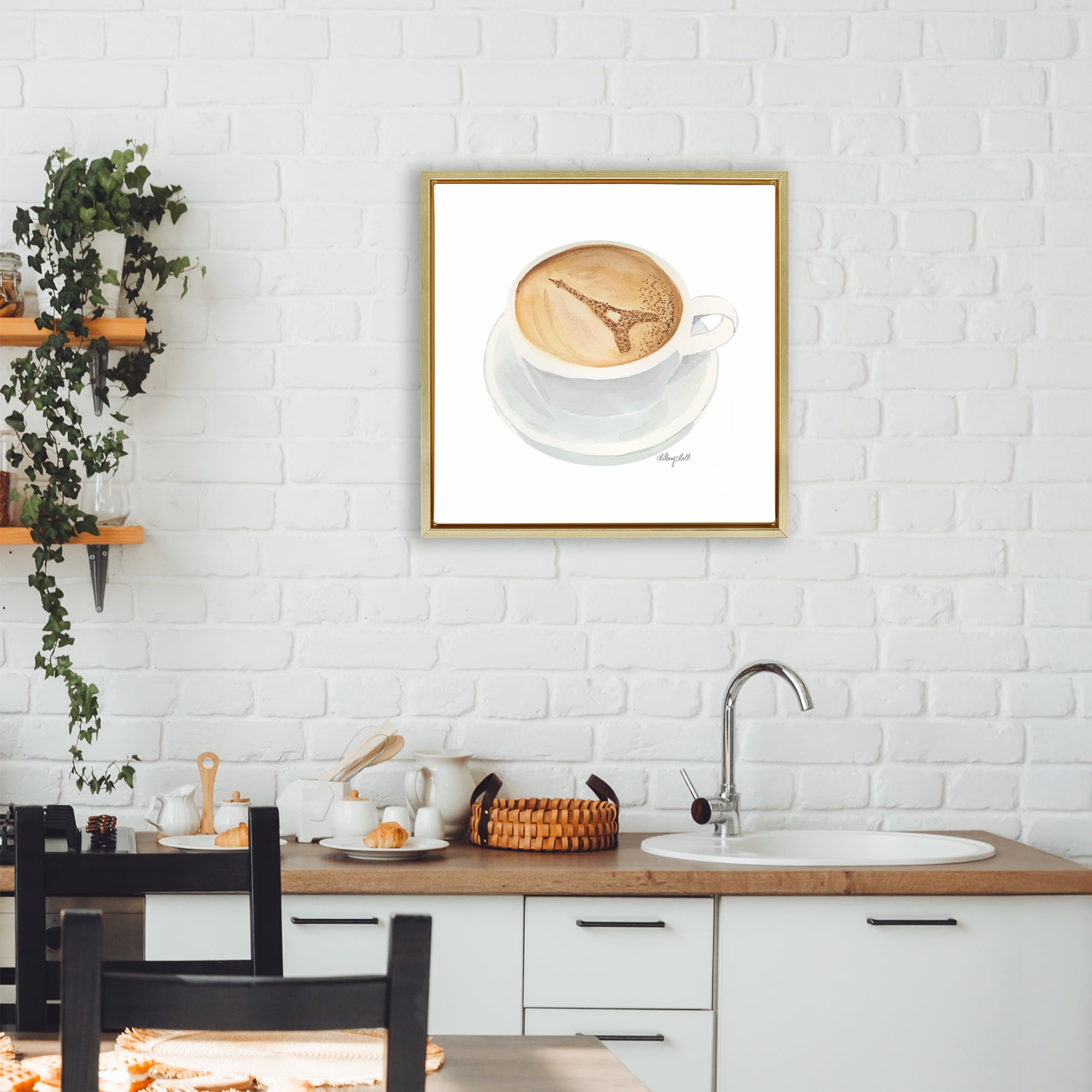 Stupell Industries Eiffel Tower Latte Gold Framed Floater Canvas Wall Art, design by Hillary Holt