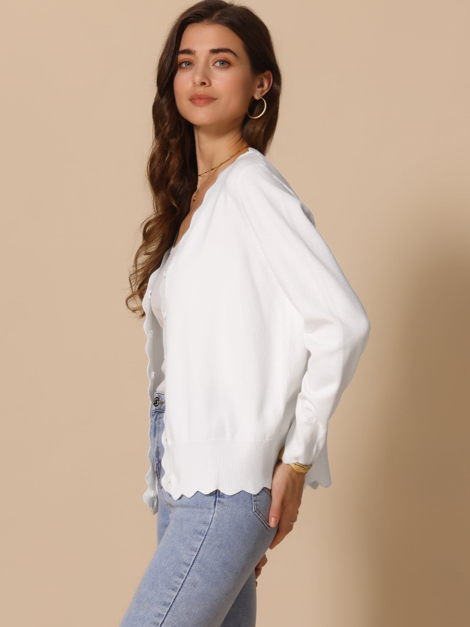 DARING DIVA Women's Long Sleeve Open Front Knit Cardigan Sweater L Beige