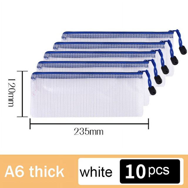 Bolsa de malla con cremallera para documentos, 10 piezas, impermeable, para carpetas de archivos, A4, A5, A6, útiles escolares y de oficina