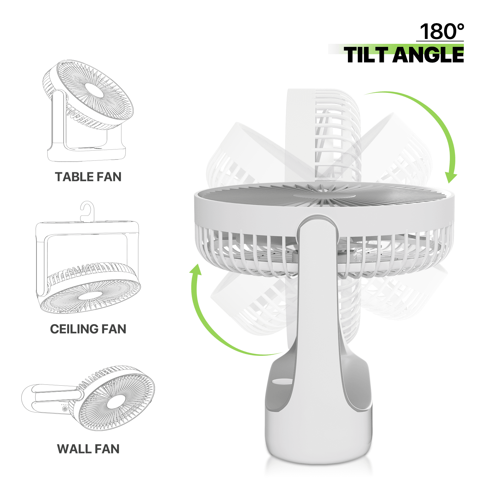 Magshion USB Desktop Fan, Rechargeable Wall Mounted Hanging Fan with LED Light and Hook, Speed Adjustable Air Cooler Fan For Home Bedroom, White