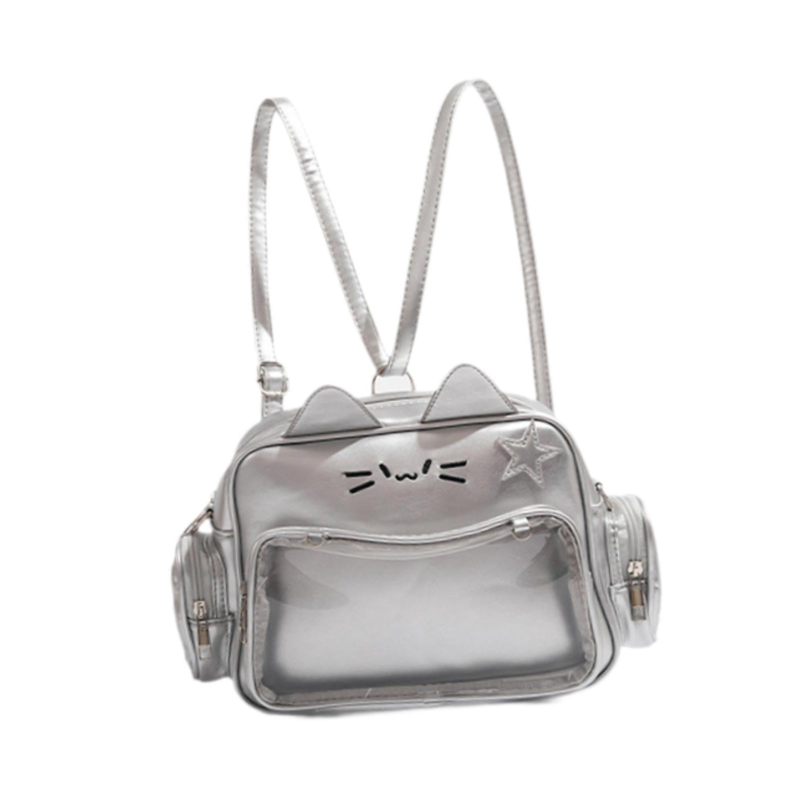 QccHieUs Cat Ita Bag DIY Cute Adjustable Strap Tote Bag PU Leather Women Shoulder Bag for Silver