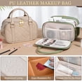 thumbnail image 6 of Travel Makeup Bag for Women, Large Capacity Quilted Toiletry Bag Stand-up Cosmetic Bag PU Leather Makeup Case Toiletry Organizer with Handle and Divider for Travel Essential, Sage Green, 6 of 9