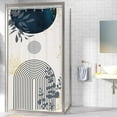 thumbnail image 3 of Small Stall Navy Blue Boho Mid Century Shower Curtain for Bathroom Decor 36Wx72H Modern Abstract Gold Leaves Minimalist Geometric Art Printed Fabric Polyester Waterproof 6 Pack Plastic Hooks, 3 of 6