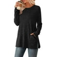 thumbnail image 5 of Otntypg Tunic Sweaters for Women Trendy Fall Long Sleeve Ribbed Knitted Crewneck Pullover Tops Casual Side Slit Hem Blouse with Pockets Black XXL, 5 of 6