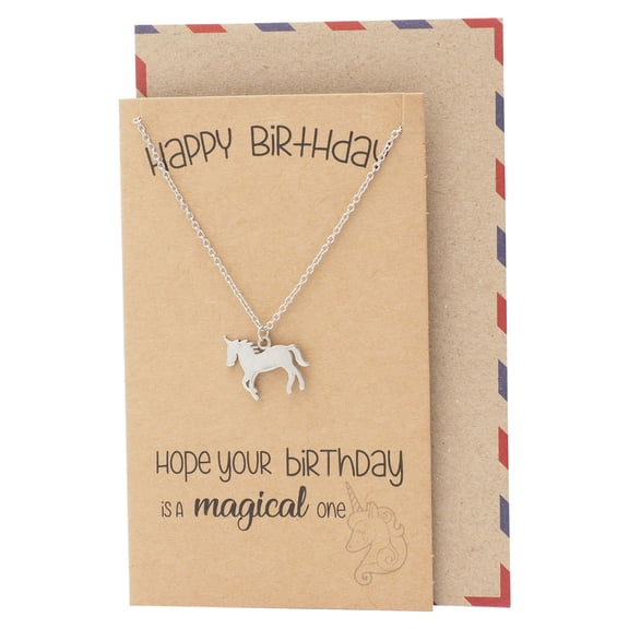 Quan Jewelry Unicorn Necklace, Birthday Gifts for BFF, Animal Jewelry, Gifts for Valentines Day, Handmade Jewelry, with Birthday Greeting Card