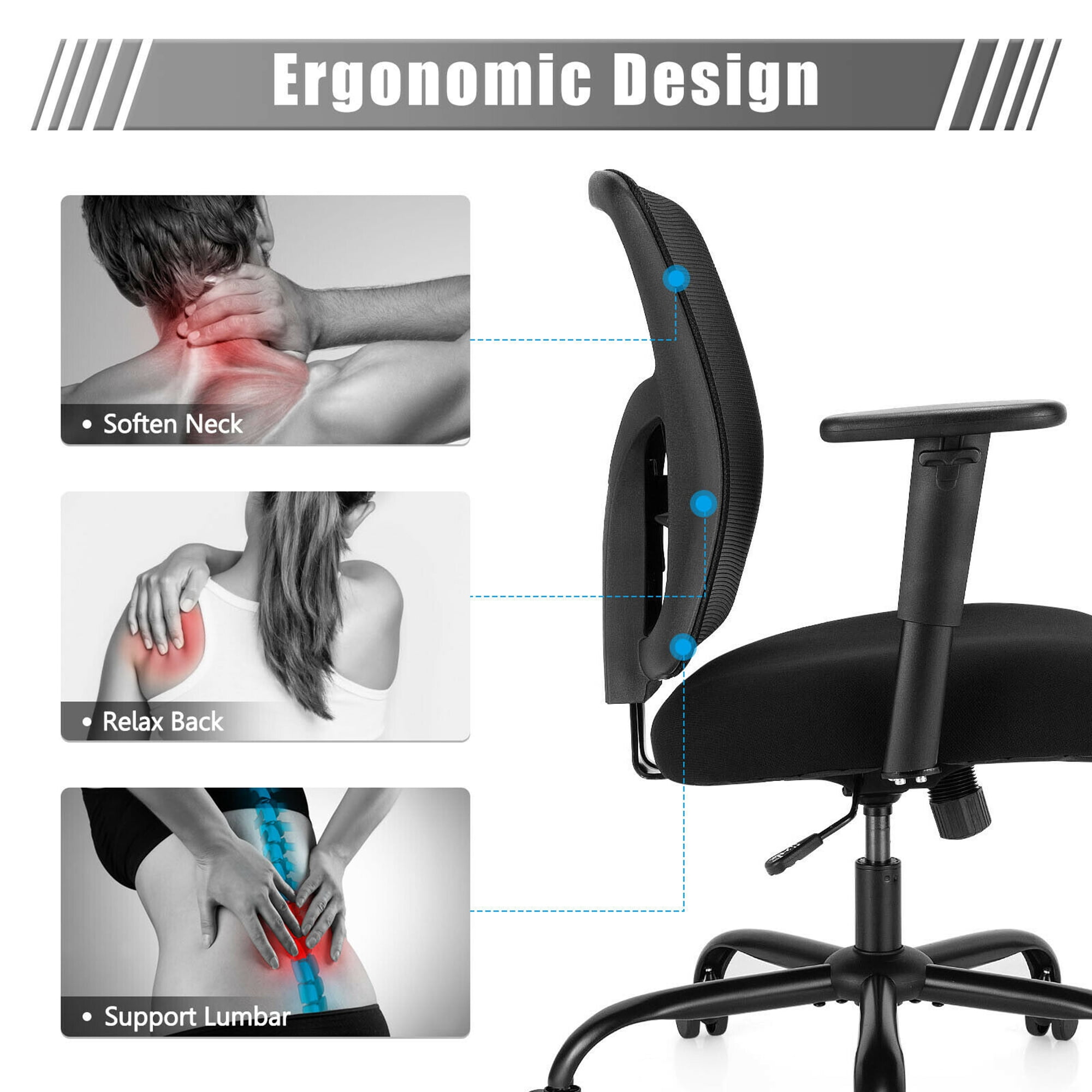 Gymax 400LBS Mesh Big & Tall Office Chair Swivel Task Chair w/ Lumbar Support