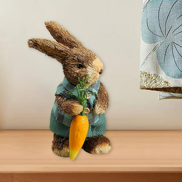 Conejo de Pascua Colcomx Adorno de paja Modelo de Pascua Escultura de Conejo de paja