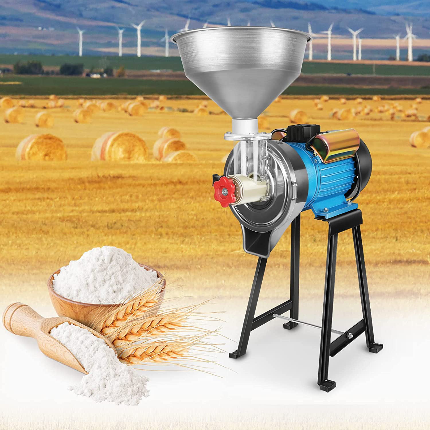 110V 2200W Electric Grain Mill Grinder Powder Machine Wet Mill Machine Grinder Feed Soymilk Wet Cereals Grinder Flour Mill Grinder for Home and Commercial Use Pu-lver-iz-er Grinding Machine 