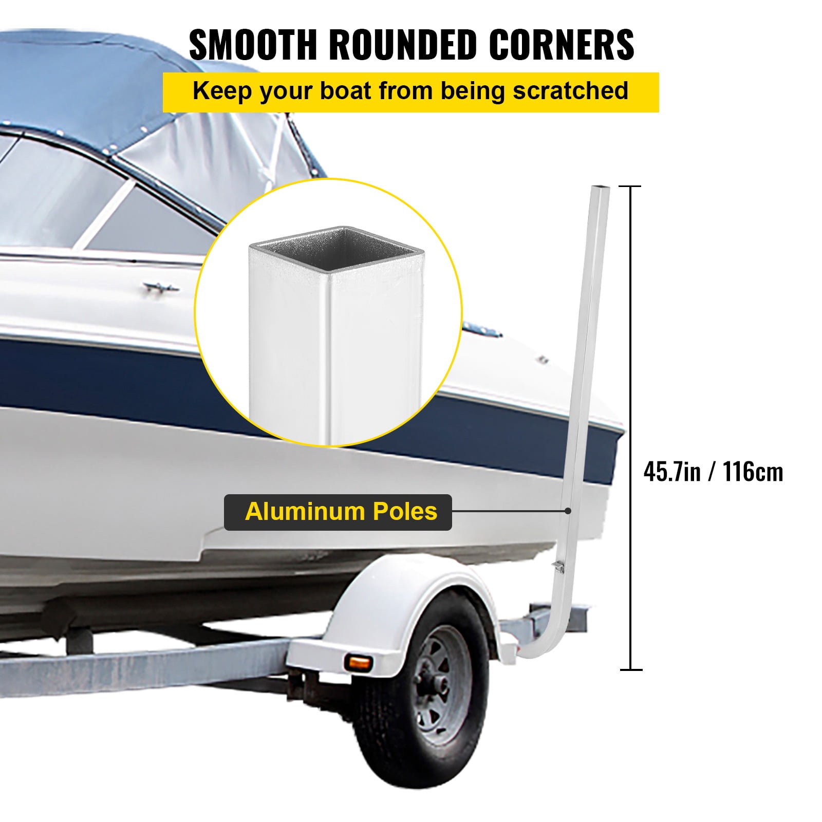 KFFKFF Boat Trailer Guide-on, 46", One Pair Aluminum Trailer Guide ons with Adjustable Width, , for Ski Boat, Fishing Boat or Sailboat Trailer Complete Mounting Accessories Included