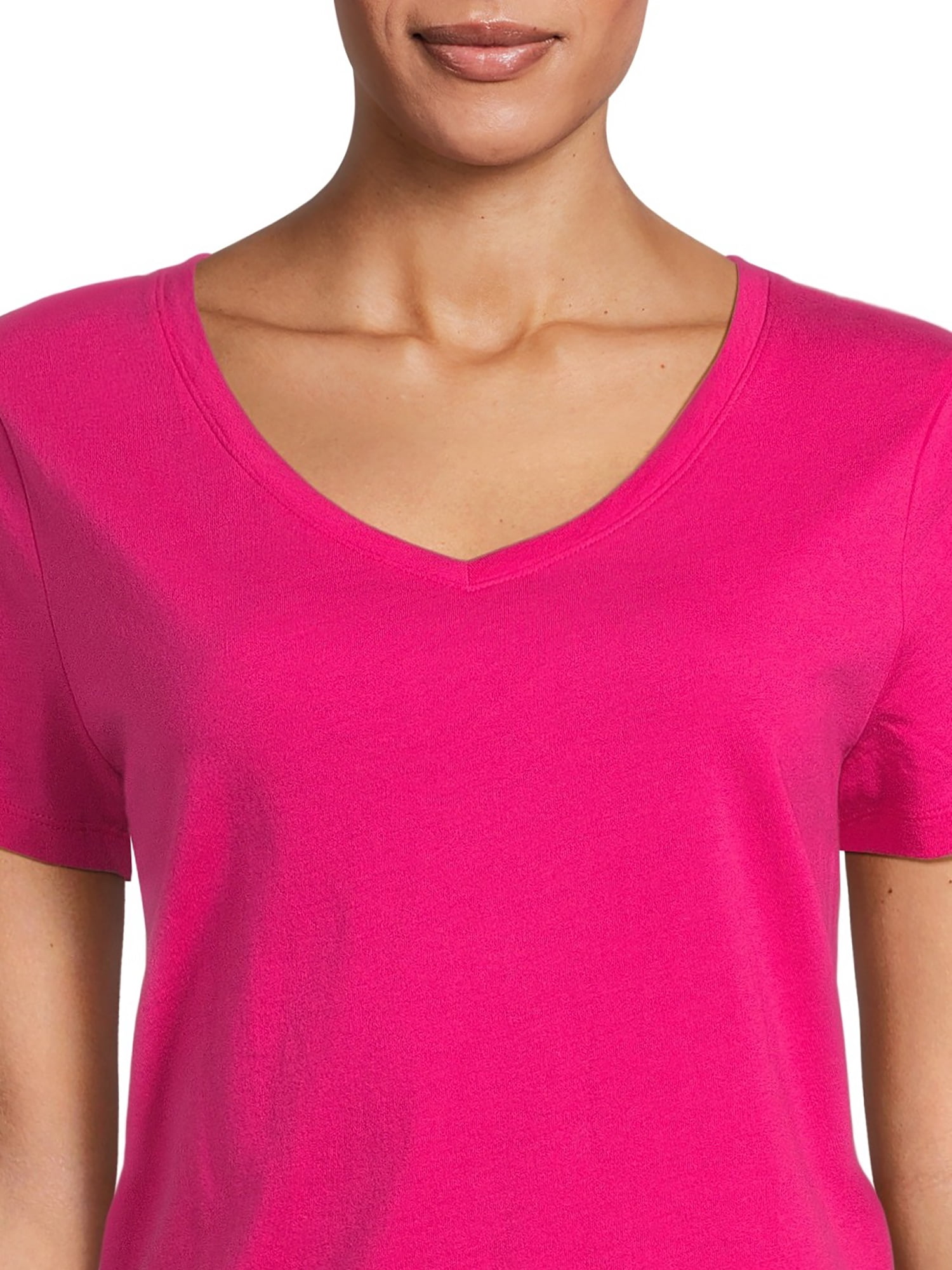 Time and Tru Women's Cotton V-Neck Tee with Short Sleeves, Sizes XS-XXXL