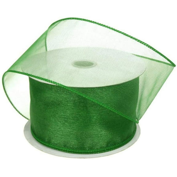 Sheer Chiffon Ribbon Wired Edge, 2-1/2-Inch, 25 Yards, Emerald Green