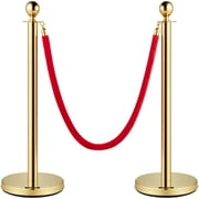 VEVORbrand Gold Stanchion Posts Queue 4pcs , 38 inch Red Velvet Rope, Crowd Control Barriers Queue Line Rope, Barriers for Party Supplies